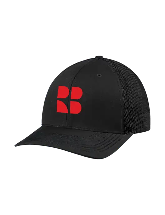 Richardson Adjustable Snapback Original 112 Trucker Cap Black w/Black Mesh w/RB Logo