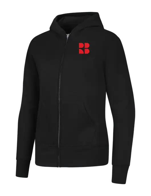 Jet Black Womens Core Fleece Full-Zip Hooded Sweatshirt w/RB Logo