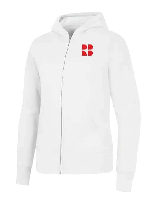 White Womens Core Fleece Full-Zip Hooded Sweatshirt w/RB Logo