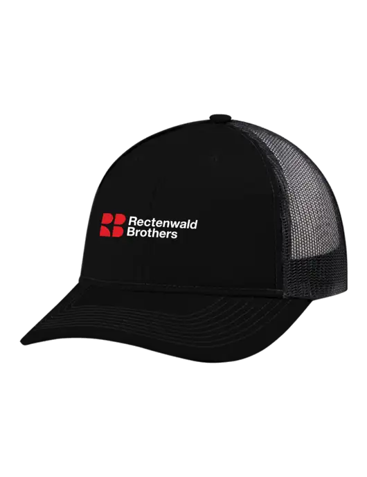 Snapback Ponytail Trucker Cap Black w/Black Mesh w/Rectenwald Brothers