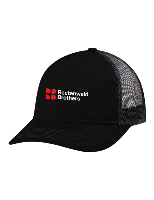 Snapback Ponytail Trucker Cap Black w/Black Mesh w/Rectenwald Brothers