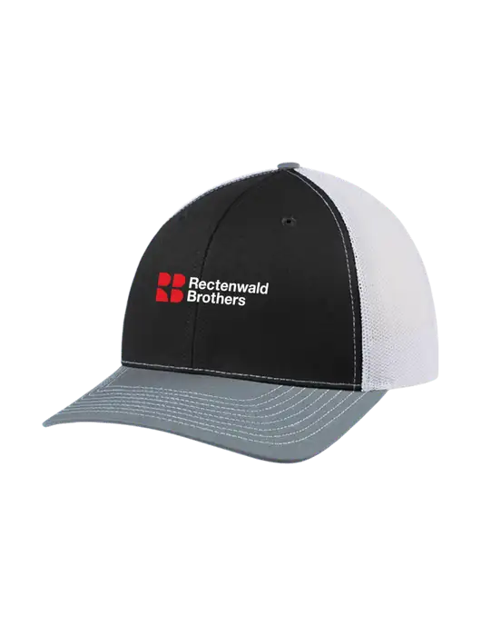 Richardson Adjustable Snapback Original 112 Trucker Cap Black/Light Heather Grey/White Mesh w/Rectenwald Brothers