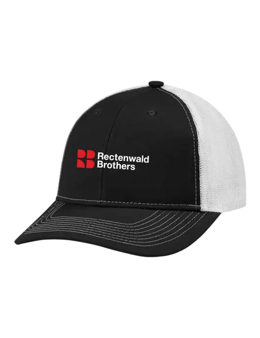 Snapback Ponytail Trucker Cap Black w/White Mesh w/Rectenwald Brothers