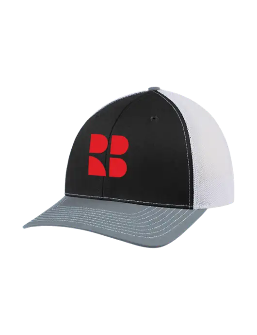 Richardson Adjustable Snapback Original 112 Trucker Cap Black/Light Heather Grey/White Mesh w/RB Logo