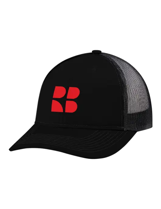 Snapback Ponytail Trucker Cap Black w/Black Mesh w/RB Logo