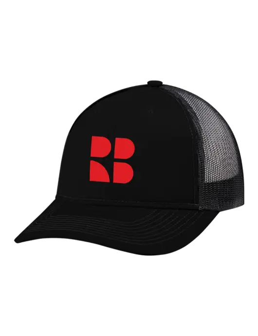 Snapback Ponytail Trucker Cap Black w/Black Mesh w/RB Logo