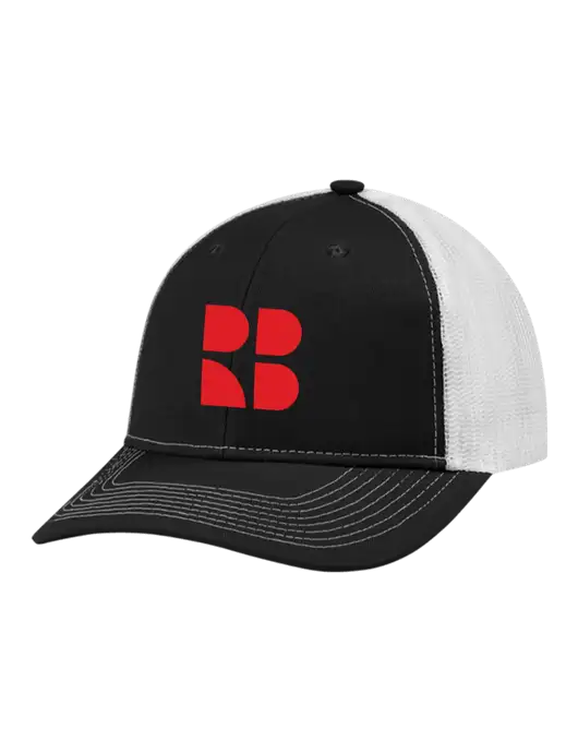 Snapback Ponytail Trucker Cap Black w/White Mesh w/RB Logo