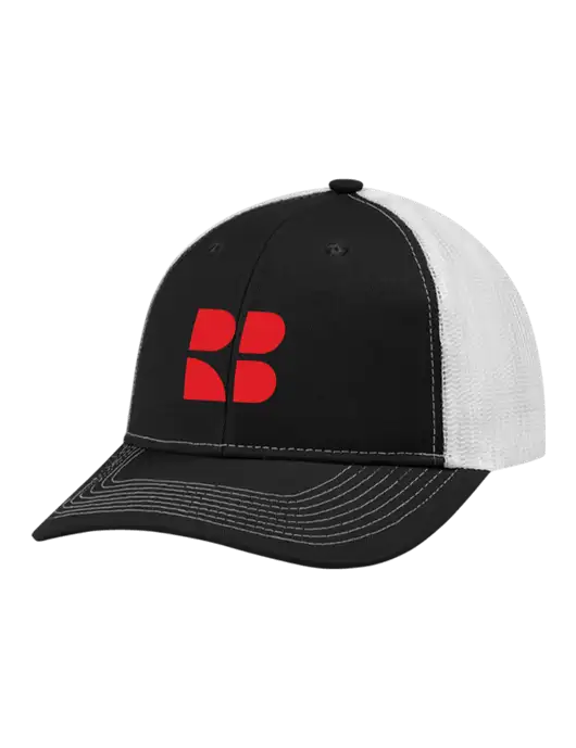 Snapback Ponytail Trucker Cap Black w/White Mesh w/RB Logo