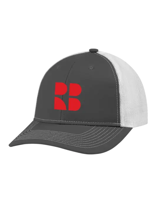 Snapback Ponytail Trucker Cap Dark Grey w/White Mesh w/RB Logo