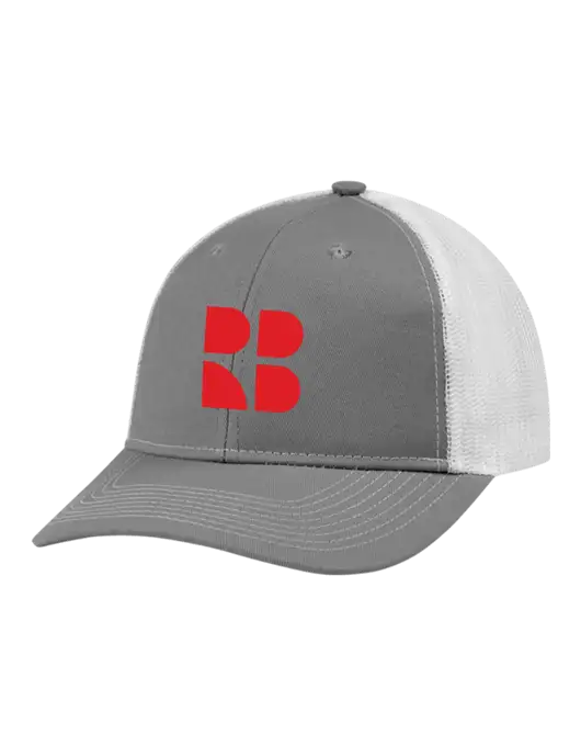 Snapback Ponytail Trucker Cap Light Medium Heather Grey w/White Mesh w/RB Logo