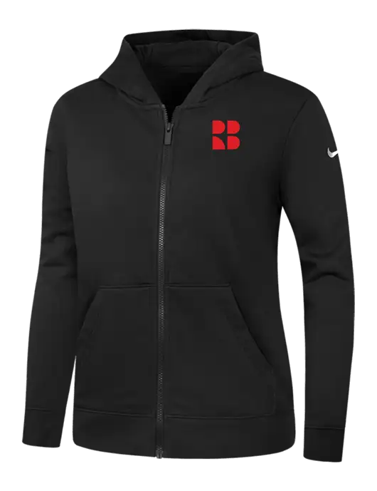 Nike Womens Club Fleece Sleeve Swoosh Full-Zip Black Hoodie w/RB Logo