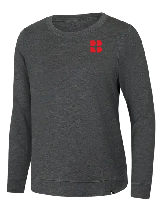 TravisMathew Womens Dark Grey Heather Lightweight Long Weekend Crew w/RB Logo