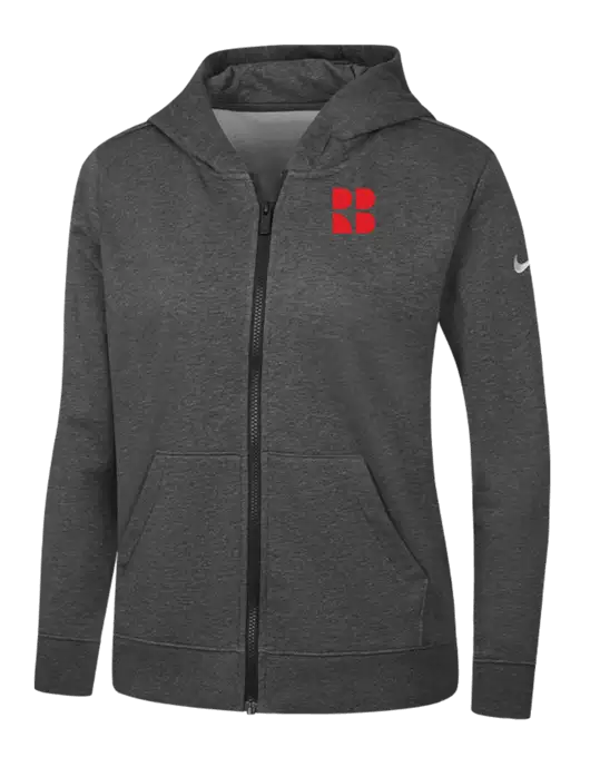 Nike Womens Club Fleece Sleeve Swoosh Full-Zip Charcoal Heather Hoodie w/RB Logo