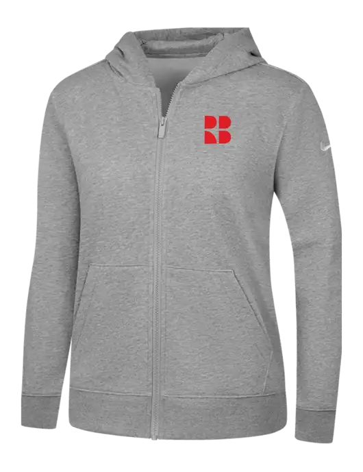 Nike Womens Club Fleece Sleeve Swoosh Full-Zip Dark Grey Heather Hoodie w/RB Logo