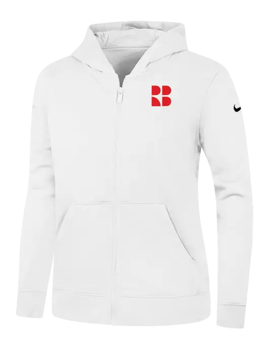 Nike Womens Club Fleece Sleeve Swoosh Full-Zip White Hoodie w/RB Logo