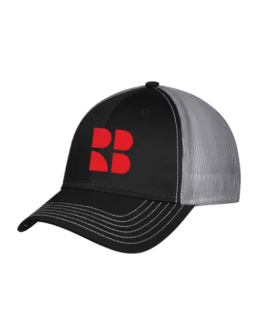 Black/Medium Dark Grey Mesh Trucker Cap Snap Back w/RB Logo