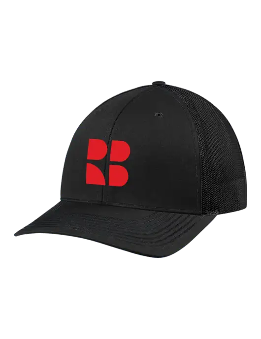Richardson Adjustable Snapback Original 112 Trucker Cap Black w/Black Mesh w/RB Logo