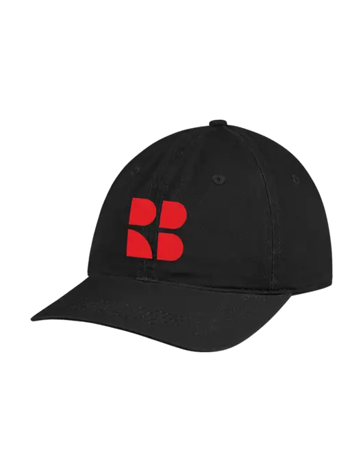 Garment Washed Unstructured Twill Black Cap w/RB Logo