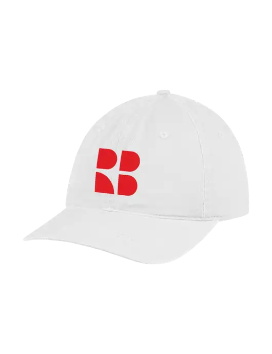Garment Washed Unstructured Twill White Cap w/RB Logo