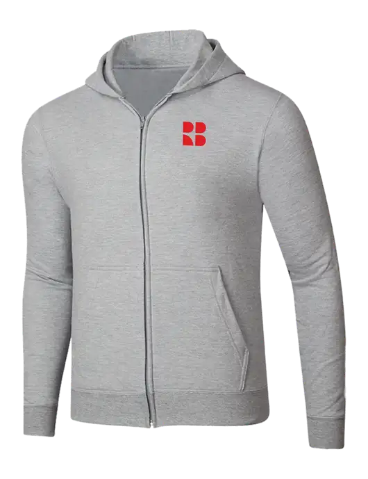 Light Grey Heather 8.5 oz Ring Spun Zip Hooded Sweatshirt w/RB Logo