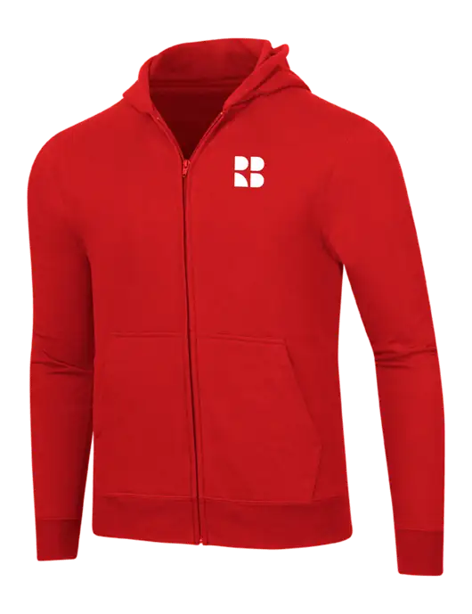 Bright Red 8.5 oz Ring Spun Zip Hooded Sweatshirt w/RB Logo
