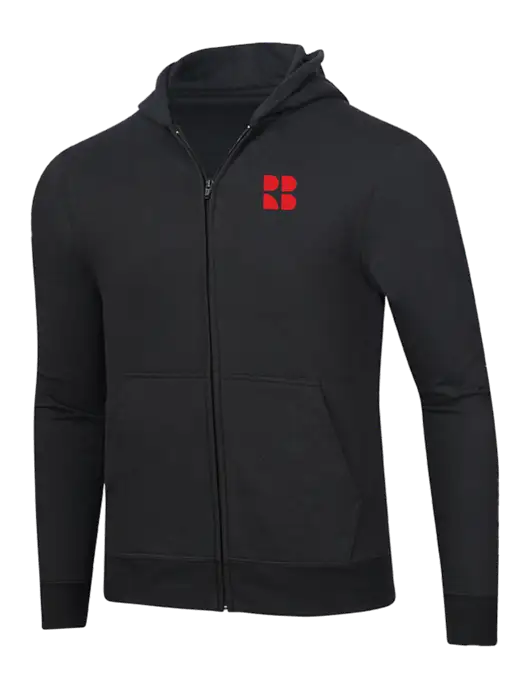 Jet Black 8.5 oz Ring Spun Zip Hooded Sweatshirt w/RB Logo