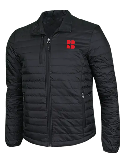 Deep Black Puffy Packable Jacket w/RB Logo