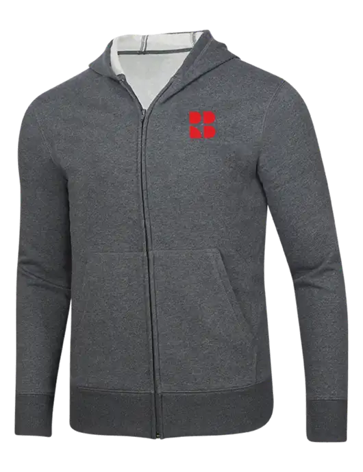 Full-Zip Dark Grey Heather Heavyweight Hooded Sweatshirt w/RB Logo