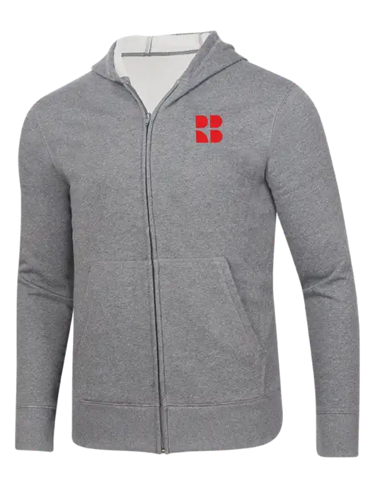 Full-Zip Medium Grey Heather Heavyweight Hooded Sweatshirt w/RB Logo