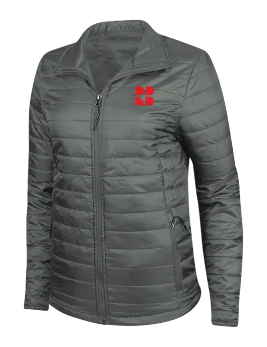 Dark Grey Womens Puffy Packable Jacket w/RB Logo