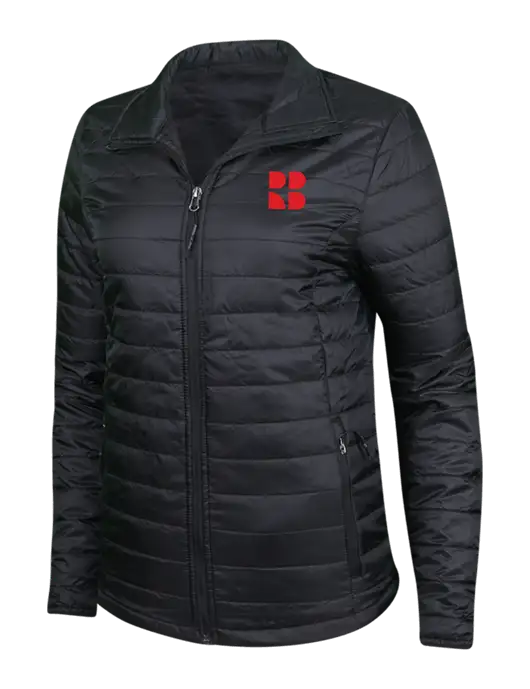 Womens Black Puffy Packable Jacket w/RB Logo