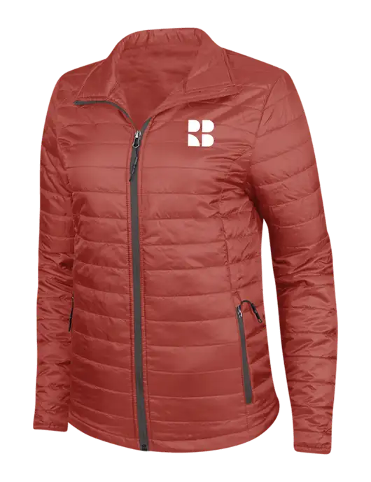 Dark Red Womens Puffy Packable Jacket w/RB Logo
