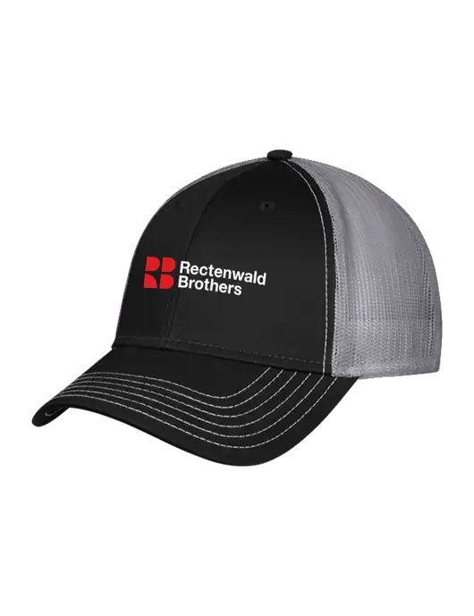Black/Medium Dark Grey Mesh Trucker Cap Snap Back w/Rectenwald Brothers