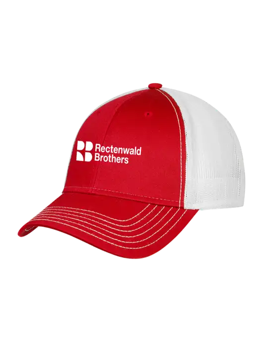 Red/White Mesh Trucker Cap Snap Back w/Rectenwald Brothers