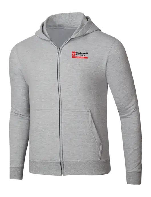 Light Grey Heather 8.5 oz Ring Spun Zip Hooded Sweatshirt w/Millwork Division