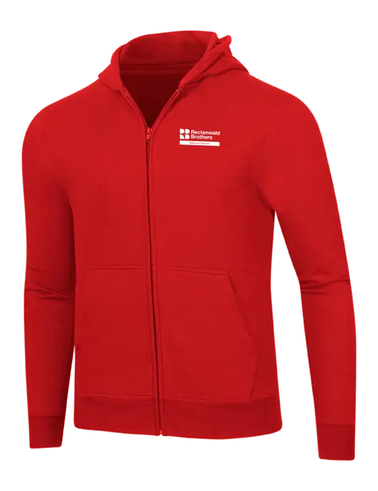 Bright Red 8.5 oz Ring Spun Zip Hooded Sweatshirt w/Millwork Division
