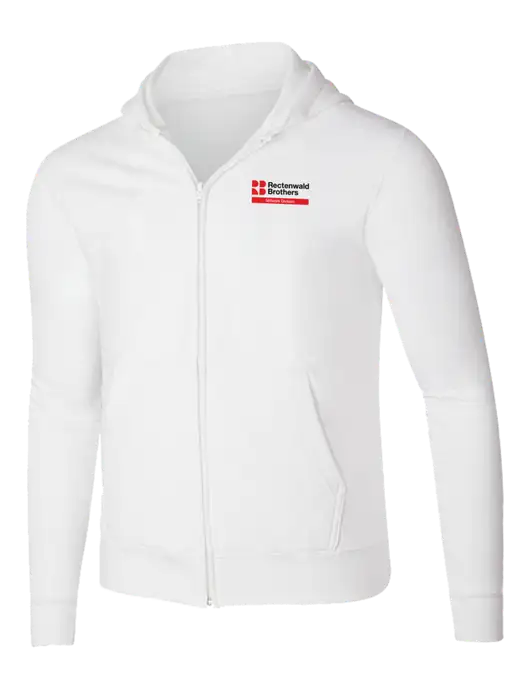 White 8.5 oz Ring Spun Zip Hooded Sweatshirt w/Millwork Division